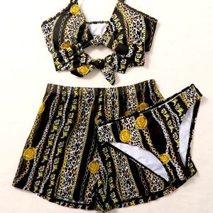 3 piece leopard and chains bikini set!